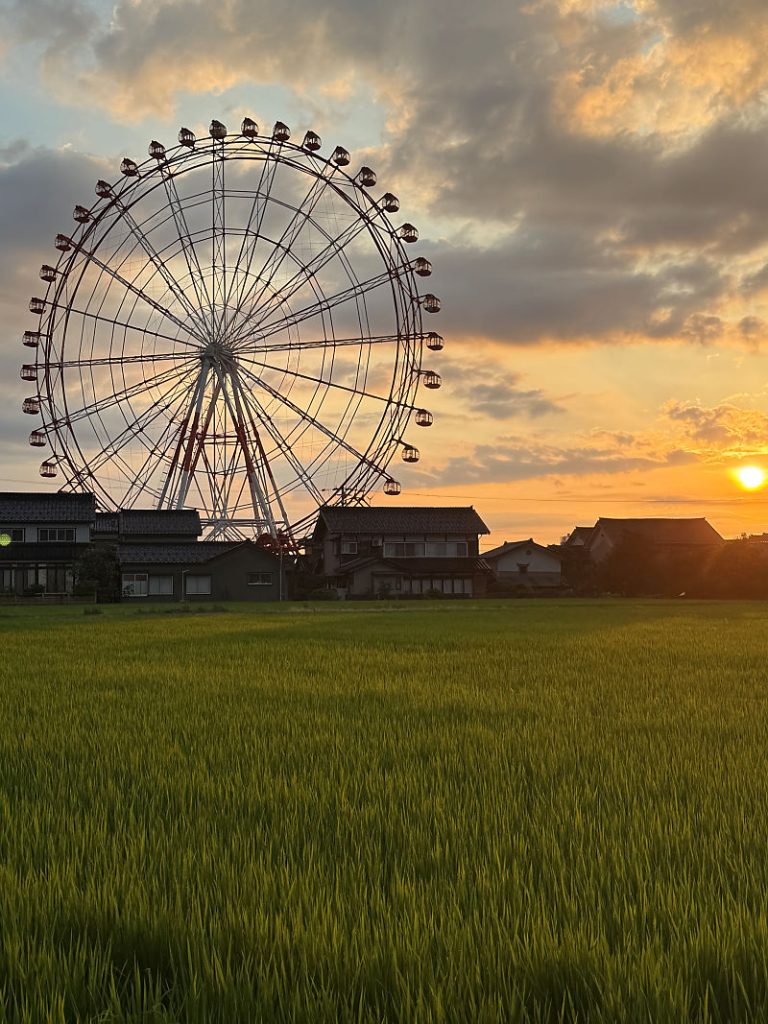 田んぼの緑と夕焼けと、魚津の夏時間。